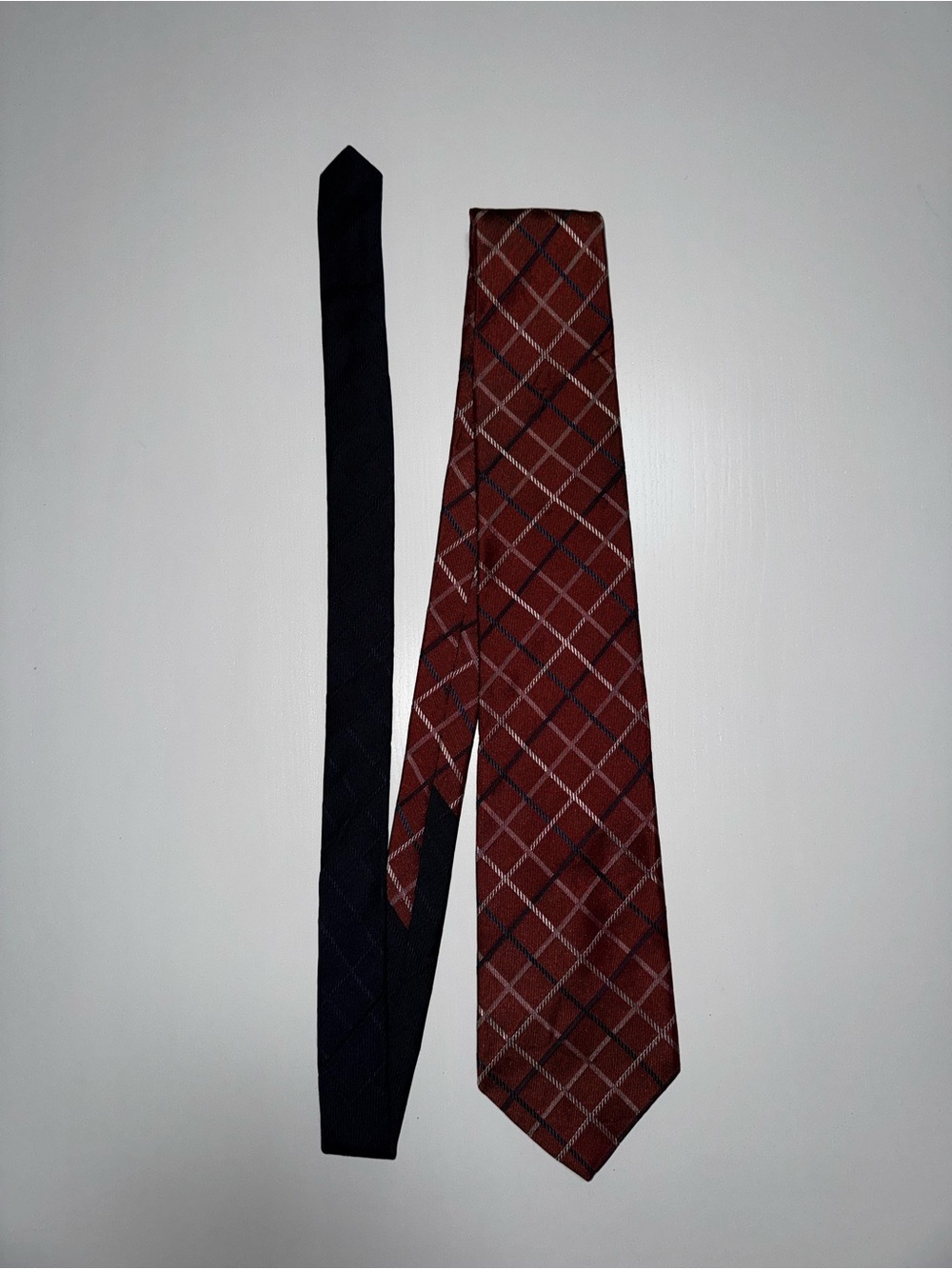 Tommy Hilfiger silk Burgundy Plaid Tie with Black Slim Tie